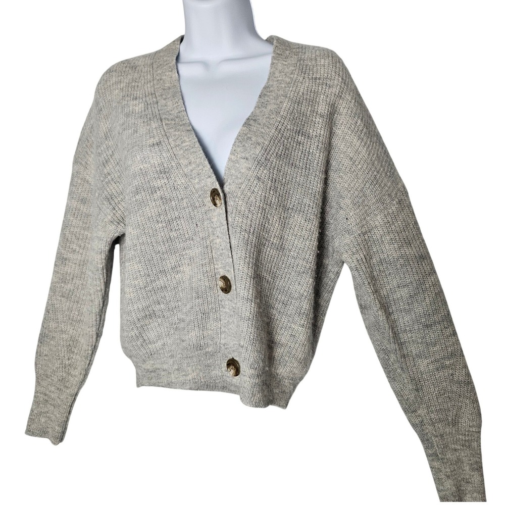 J Crew Alpaca Wool Blend Cardigan Women S Gray Oatmeal Cropped V Neck Cozy